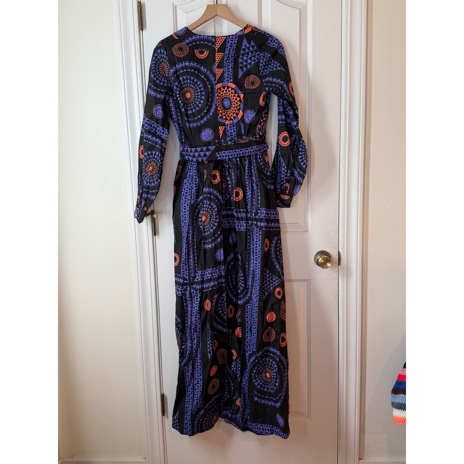 Nwt D'iyanu | Ronke African Print Maxi Dress Small Black Purple Orange Geometric — image 4 of 6